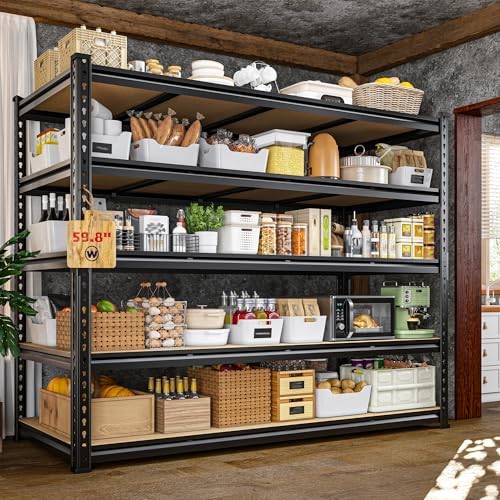 59.8"W Garage Shelving 72"H Storage Shelves 2750LBS Metal Shelving Heavy Duty Garage Shelves Adjustable 5 Tier Metal Shelf for Basement Warehouse Pantry Supermarket 59.8"W x 24"D x 72"H