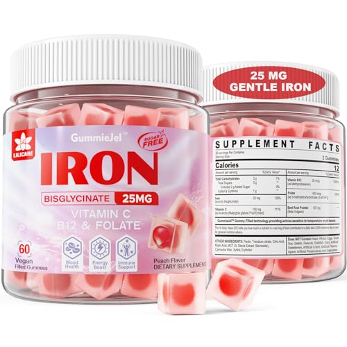 Iron Supplement for Women Anemia, Non-Constipating Sugar Free Iron Gummies 25mg w/ Vitamin C, Beet Root, B12, Folate for Iron Deficiency, Energy Boost, No Rust Taste Chewable Gentle Iron, Vegan 60 CtsGET 20% OFF STOREWIDE!