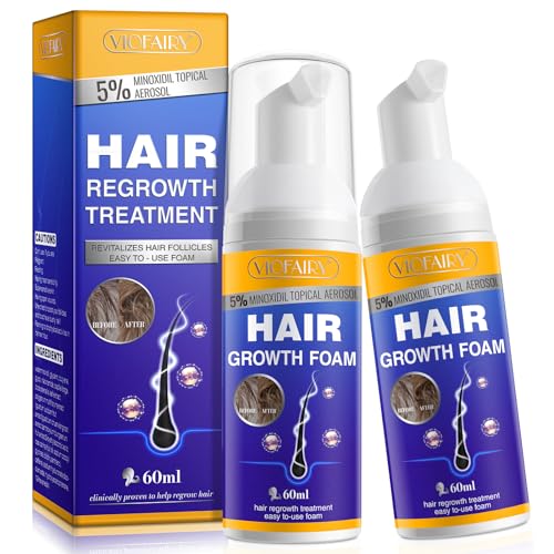 5% Minoxidil Hair Growth Foam - Unscented, For Men & Women, Helps Stop Hair Thinning & Loss, Natural Growth Treatment, Biotin, 2 Ounce (Pack of 2)
