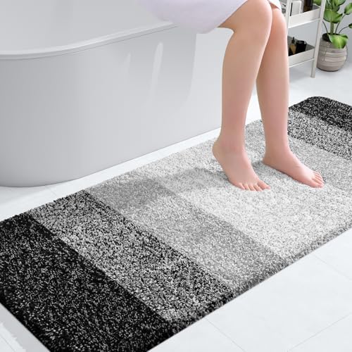OLANLY Bathroom Runner Rugs 59x24, Extra Soft Absorbent Microfiber Bath Rugs, Rubber Backing, Quick Dry, Machine Washable Bath Mats for Bathroom Floor, Tub and Shower, Home Decor Accessories, Black