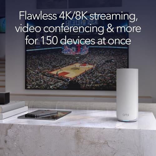 NETGEAR Orbi 870 Series Tri-Band WiFi 7 Mesh System (RBE873) - Router + 2 Satellite Extenders, Security Features, Up to 21 Gbps, Covers Up to 9,000 Sq. Ft., 150 Devices, 10 Gig Internet Port, BE21000