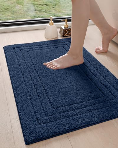 DEXI Bathroom Rug 24x16, Ultra Soft Absorbent Bath Mats for Bathroom, Shower Floor Bathmat Non Slip, Washable Bath Rugs Carpet for Tub, Sink, Navy
