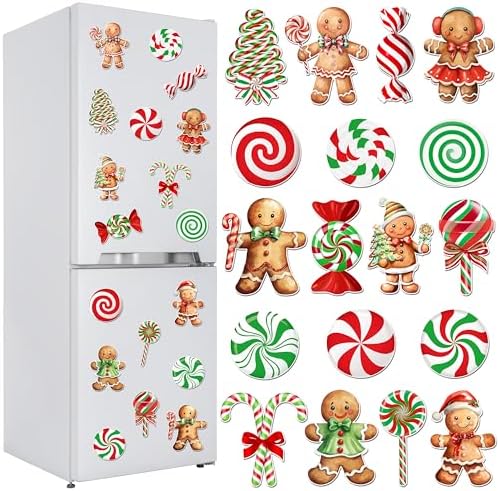 Fayoo Christmas Gingerbread Candy Refrigerator Magnet Decorations, Magnetic Holiday Candies Cane Peppermint Fridge Magnet Stickers Xmas Gingerbread Cruise Garage Door Car Magnet Decals for Home Decor