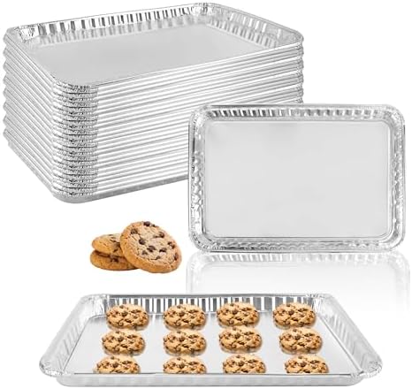 24 Pack 16 x 11 inch Aluminum Disposable Cookie Sheets for Baking and Roasting Disposable Aluminum Foil Grilling Pans for Brownie Tins,Cooking Thin, Cakes