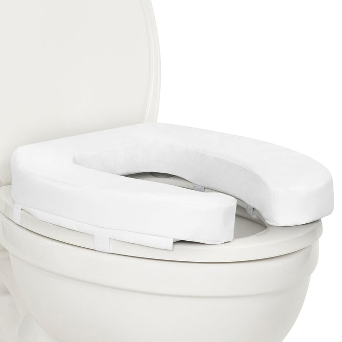 Vive Toilet Seat Riser for Seniors - Universal Fit - Raised Toilet Seat Cushion with High-Density Foam for Elongated & Standard - Firm Handle, Cushioned & Padded - Elevated Medical Handicap Lifter