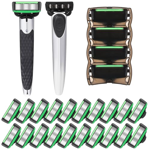 22 Pcs Disposable Men's Razors Set Refillable 7-blade Sensitive Skin Razor Kit for a Comfortable Shave, 1 Handle and 21 Cartridges