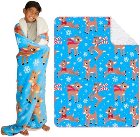 Franco Rudolph The Red Nose Reindeer Holiday Christmas Kids Bedding Soft Plush Sherpa Blanket Throw, 46 in x 60 in, (Officially Licensed Product)