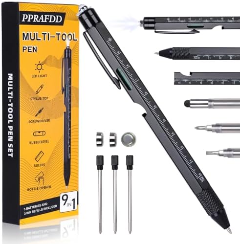 9 in 1 Multitool Pen, Gifts for Men, Multi Tool Pen, Mens Gift for Fathers Day, Birthday, Christmas Gift for Him, Stocking Stuffers for Adults Men