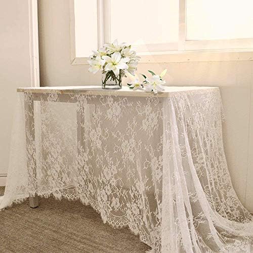 2 Pieces Lace Tablecloth 60 x 120 Inch Wedding Rectangle Overlay for Tables Rustic Vintage White Table Cover