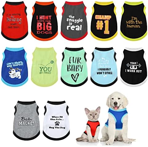 12 Pieces Dog Shirts Pet Printed Clothes with Funny Letters Summer Pet T Shirts Cool Puppy Vest Breathable Dog Outfit Soft Cat Sweatshirt for Chihuahuas Cats Accessories, 12 Styles(X-Large)