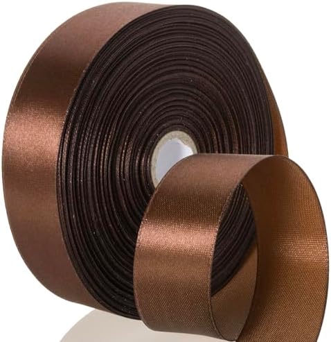50 Yards 1 Inch Brown Satin Ribbon, Single Face Polyester Solid Color Craft Fabric Ribbon for Handmade Roses, Gift Wrapping, Bouquets, Wedding, Christmas, and Party Decoration