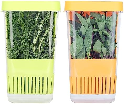 Fresh Herb Keeper for Refrigerator, Clear BPA-Free Herb Saver, Storage Container for Cilantro, Parsley, Thyme, Mint & Asparagus, Preserver Keeps Fresh Herbs for 3 Times Longer, Green & Orange