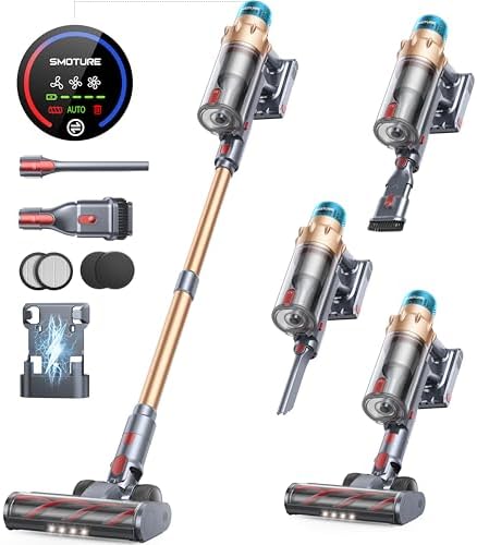Cordless Vacuum Cleaner, 600W 50KPA 65 Mins Runtime Self-Standing Vacuum Cleaners for Home, Stick Vacuum with Charging Dock Station Removable Battery, Handheld Vacuum for Pet Hair/Carpet/Floor