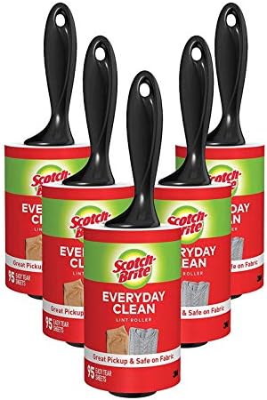 Scotch-Brite Everyday Clean Lint Roller, Lint Remover for Pet Hair, Dark Clothes, Furniture, and Dusty Surfaces, Picks Up Fur & Fluff in Your Home, Car, & Office, 5 Pack, 475 Adhesive Sheets Total