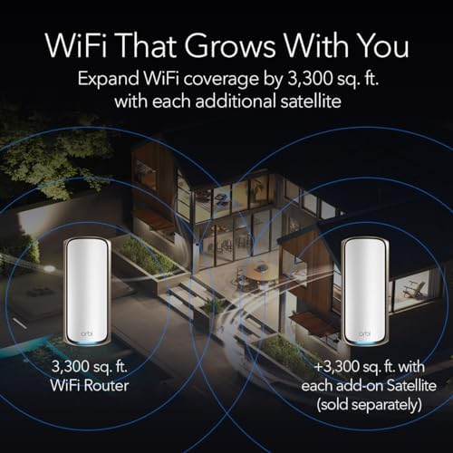 NETGEAR Orbi 970 Series Quad-Band WiFi 7 Mesh Router (RBE971S), Covers Up to 3,300 sq. ft., 200 Devices, 10 Gig Internet Port, Expandable to Create A Mesh System, BE27000 802.11be (Up to 27Gbps)