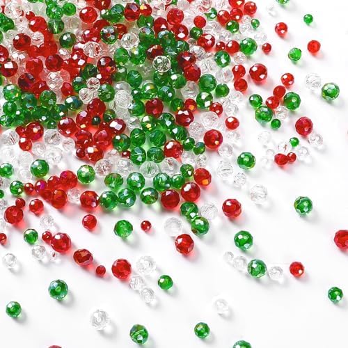 Christmas Crystal Beads,1000PCS Christmas Beads for Jewelry Making, Christmas Red Green White AB Beads Christmas Glass Crystal Beads for Bracelets Christmas Crafts
