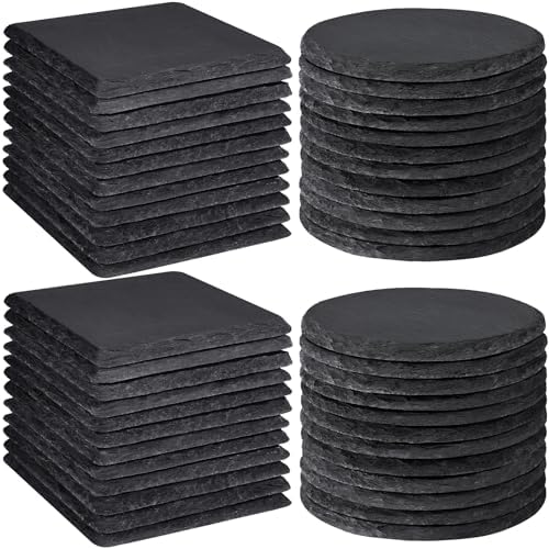 48 PCS Slate Coasters Bulk, MAPRIAL Laser Engraving Blanks Material for Engraver, 4 Inch 24 PCS Natural Square, 24 PCS Round Black Stone Coasters for Drinks, Gifts, Home Decor