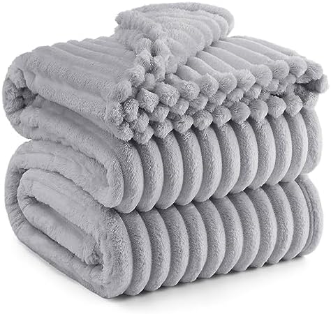 Bedsure Blankets Queen Size for Bed - GentleSoft Cozy Soft Blankets for Women, Cute Large Fleece Throws for Girls, Light Grey, 90x90 Inches