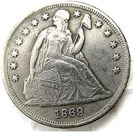 Rare 1869 American US United States Seated Liberty One Dollar Antique Silver Color Restrike Coin. Explore Now!
