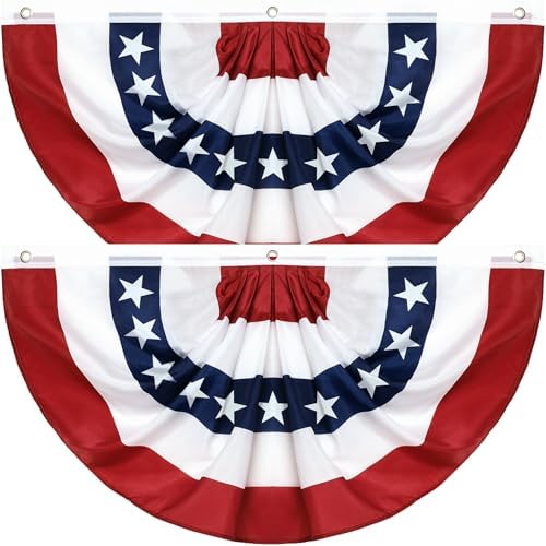 2Pack 3x6 Ft American Pleated Fan Flag, American Flag Bunting for Outdoor, US Patriotic Half Fan Banner for 4th of July Memorial Day Independence Day Outdoor Indoor Decorations