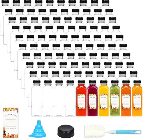 Moretoes 144pcs 16oz Plastic Juice Bottles with Lids, Reusable Clear Bulk Juice Containers with Caps for Juicing, Smoothies, Drinking and Other Beverages