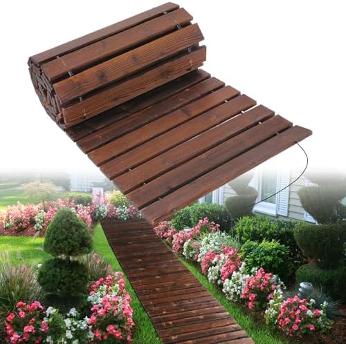 8.2 Ft Wooden Garden Pathway - Weather Resistant Carbonized Pine Roll Out Decorative Walkway, Boardwalk Pathway Pavers for Outside Stepping Stones Outdoor Flooring Patio Beach Pool Backyard
