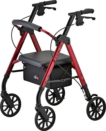 NOVA Star 8 Rollator Walker with Perfect Fit Size System, Lightweight & Foldable, Easy to Lift & Carry, Great for Travel, Color Red