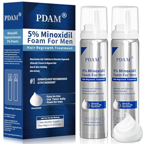 5% Minoxidil for Men Foam Hair Growth - Minoxidil Foam Hair Regrowth Treatment for Men, Topical Hair Loss Treatments, Extra Strength Thicker & Fuller Hair (2.11 Ounce x 2)