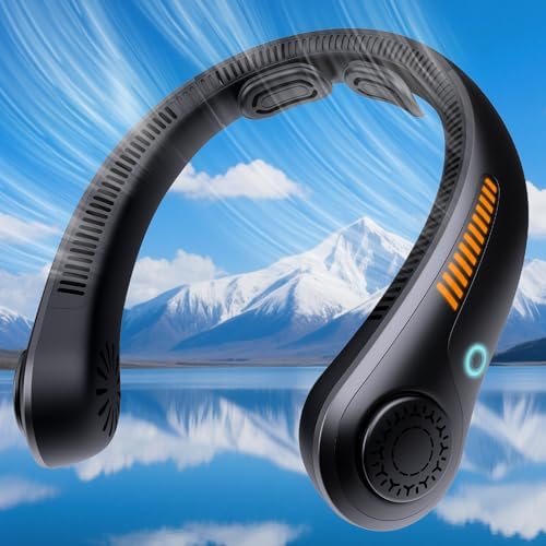 Portable Neck Fan - Neck Fans that Blow Cold Air Rechargeable, USB-C Battery Operated, Neckbrace, 5 Speeds, Bladeless Wearable Personal Cooler for Men Women, Sports, Gardening, Office, Travel, Camping