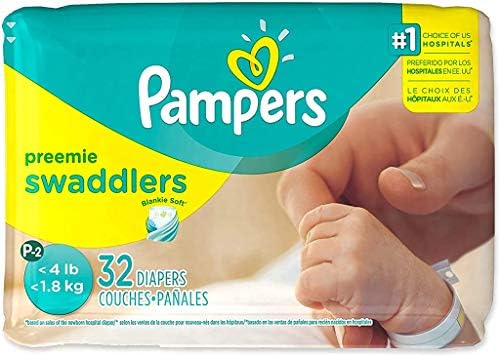 Pampers Swaddlers Preemie Size XS (P-2) Up to 4 lbs - 32 Diaper Count