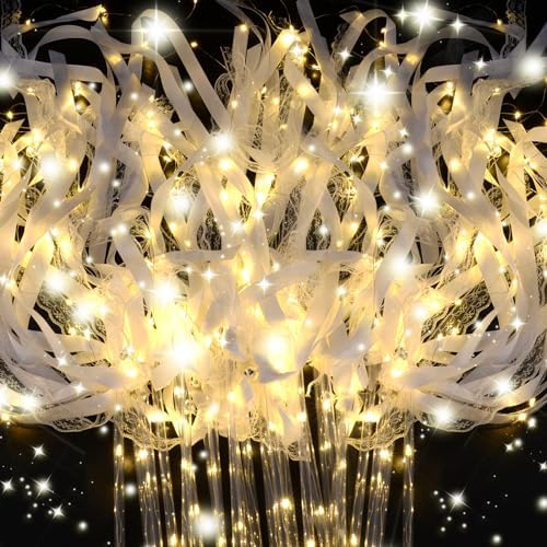 200PCS Light up Wands for wedding, Wedding Wands Streamers with 3 Colorful Flashing Modes, Fairy Wands, LED Silk Fairy Wand with Bells for Wedding, New Year, Thanksgiving, Concert