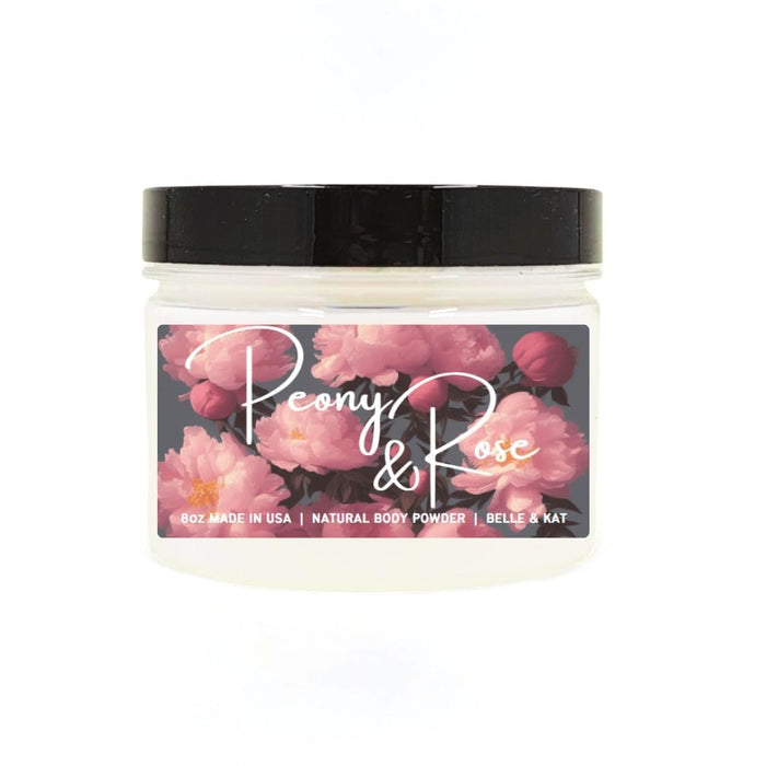 Body Powder for Men & Women Scented Peony & Rose, Bath Perfume Dusting Powder with Fragrance & Essential Oils, Talc Free 8oz Container, Made in USA