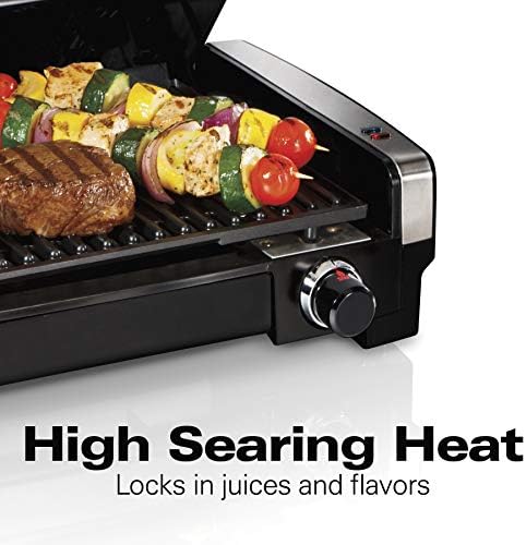Hamilton Beach Electric Indoor Searing Grill with Adjustable Temperature Control to 450F, 118 sq. in. Surface Serves 6, PFAS-Free Removable Nonstick Grate, Stainless Steel (25360)