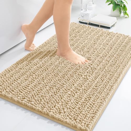 Arotive Luxury Chenille Bathroom Rug Mat, Extra Soft Thick Absorbent Shaggy Bath Rugs, Non-Slip Machine Wash Dry, Plush Bath Mats for Bathroom, Shower and Tub, 30x20, Beige