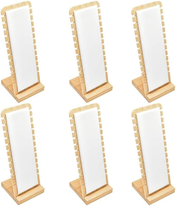 6 Pack Bamboo Panel Jewelry Necklace Tabletop Display Boards Stand (White)