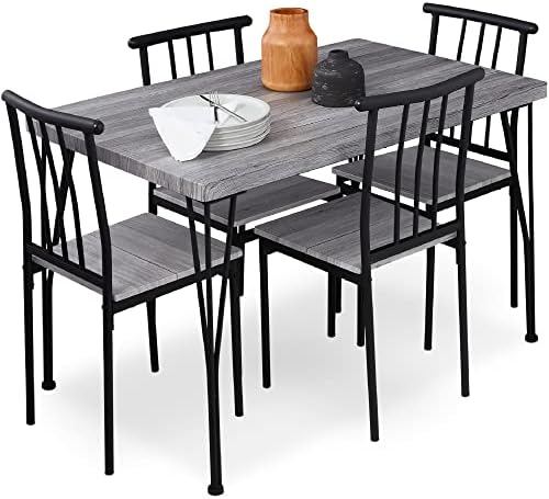 Best Choice Products 5-Piece Metal and Wood Indoor Modern Rectangular Dining Table Furniture Set for Kitchen, Dining Room, Dinette, Breakfast Nook w/ 4 Chairs - Gray