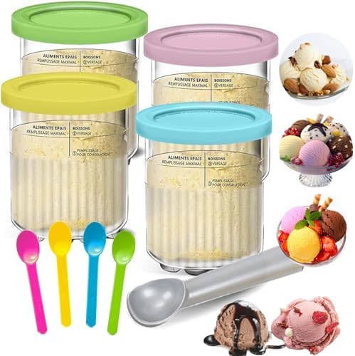 4 Pack Containers Replacement for Ninja,Creami Pints and Lids 24oz Compatible with Ninja NC501 NC500 Series Deluxe Ice Cream Makers XL Cups Dishwasher Safe (24OZ)
