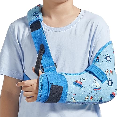 Kids Arm Shoulder Sling with Waist Strap, Immobilizer Brace Support for Broken Arm, Collarbone, Elbow, Wrist, (Comfort Version, Left, XS, 22.5-26 inch)