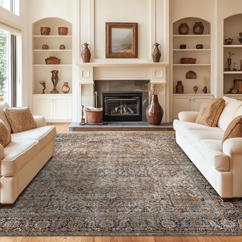 Brown Area Rugs 9x12 Living Room, Large Custom Size Designer Carpet for Bedroom Rustic Vintage Country Area Print Patterned Rugs 9x12
