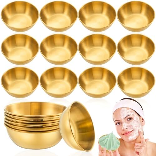 12 Pcs 3. 23 In DIY Face Mask Mixing Bowl Stainless Steel Esthetician Facial Mask Bowl Facial Small Mixing Esthetician Supplies for Lady Women Skincare Home Salon Cosmetic Beauty (Gold)