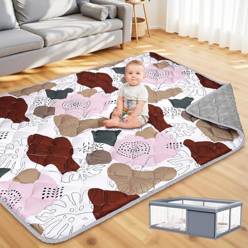 65x50 Playpen Mat for Baby Crawling: Large Baby Play Mat for Kids Infants, Toddler, Soft Non-Slip & Washable Baby Floor mat, Foldable Playmat for Indoor & Outdoor, Boho Design