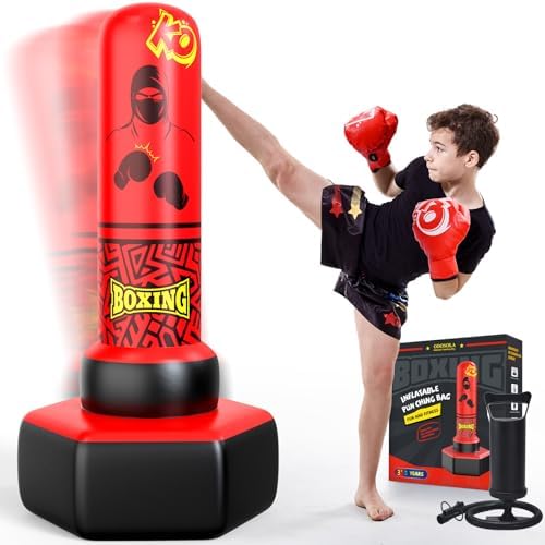 67'' Inflatable Punching Bag Freestanding for Kids Aged 3-12 – Heavy Duty Boxing Set for Karate & Taekwondo, Stable Boxing Bag Active Kids Toy, Christmas Birthday Gift for Boys and Girls
