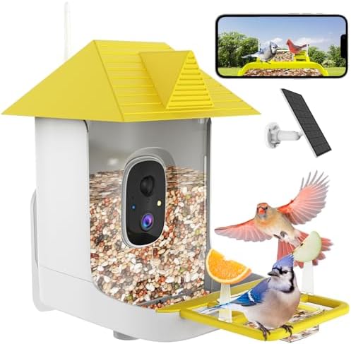 Bird Feeder with Camera,Bird House with Cam for Outside Solar Powered, Weatherproof for Garden, Yard & Lawn, WiFi Enabled, AI Birds ID, Auto-Records 1080p Videos to Cloud,Thoughtful Gift for Seniors