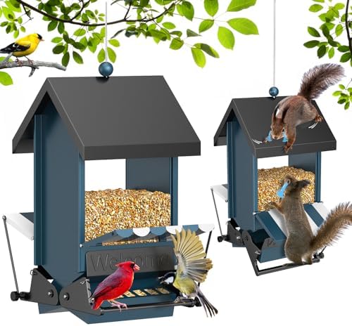 Weight-Activated Squirrel Proof Bird Feeder with Canopy | 5LB Large Capacity, Weather-Resistant Design | Attracts Finches, Cardinals & More for Outdoor Bird Watching