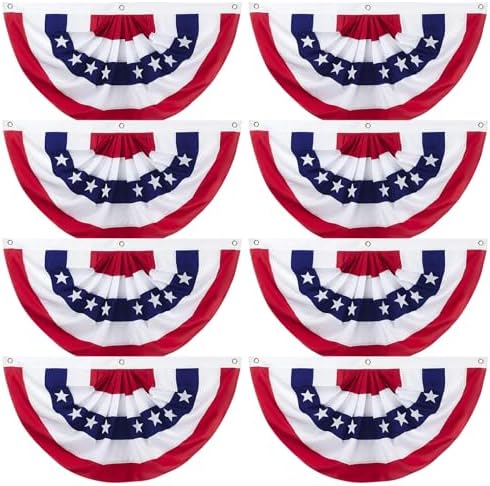 Outdoor Bunting Flags 8PCS 2x4 FT American Pleated Fan, 4th of July Patriotic Decorations, Outside Veteran's Day, Independence Day, Memorial Day US Half Banner