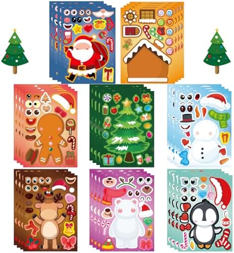 24PCS Christmas Stickers for Kids Make-a-face Sticker Make Your Own Characters Mix and Match Sticker Sheets with Full Body Design Christmas Gift Stickers for Craft, Christmas Goodie Stocking Stuffers