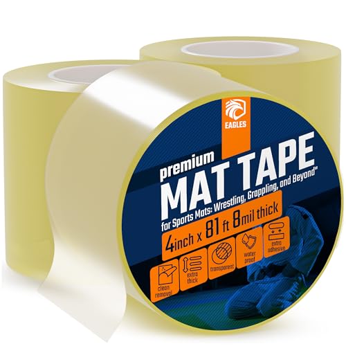 Clear Mat Tape 3 or 4 Inch, 1, 2 or 3 Pack Mat Tape for Wrestling Grappling Gymnastics Jiu Jitsu MMA Floor | Exercise Roll Out Mats Foam Tiles | Home Mats & Gym Floor Tape (3, 4 Inch)