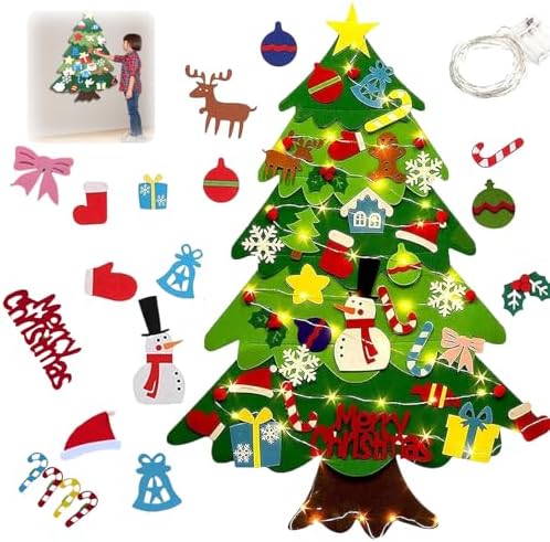 Montessori Felt Christmas Tree for Toddlers DIY Felt Christmas Tree Set with 32 Ornaments for Kids Toddlers Home Wall Hanging Felts Christmas Craft Kits Xmas Decoration Party Supplies