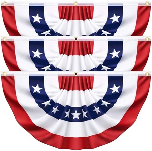 3 x 6 Feet 3 Pack American USA Pleated Half Fan Bunting Flags Outdoor,Bunting Flags Patriotic Half Fan Banner Flag for Party Memorial Day Fourth of July Independence Day 4th of July Decorations