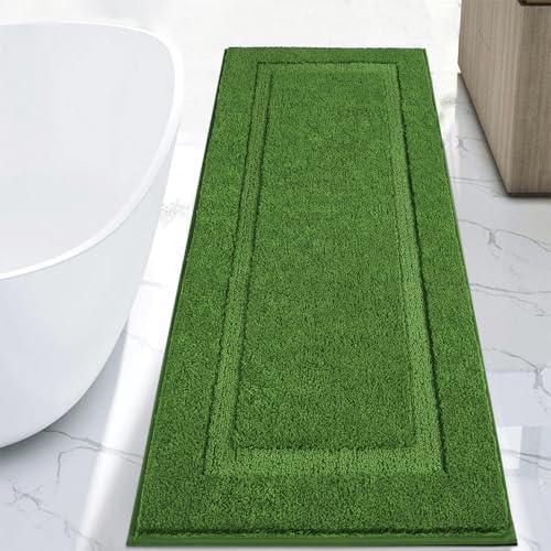 SHACOS Super Soft Bathroom Rugs Runners 24"x60" Polyester Bath Mats Non Slip Washable Absorbent Bath Rugs for Bathroom Accessories Tub Shower Vanity Sink Carpet, Olive Green 2'x5'